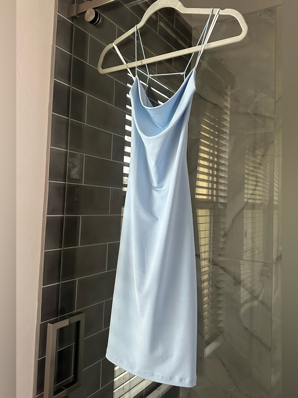 Pitaya Light Blue Satin Dress